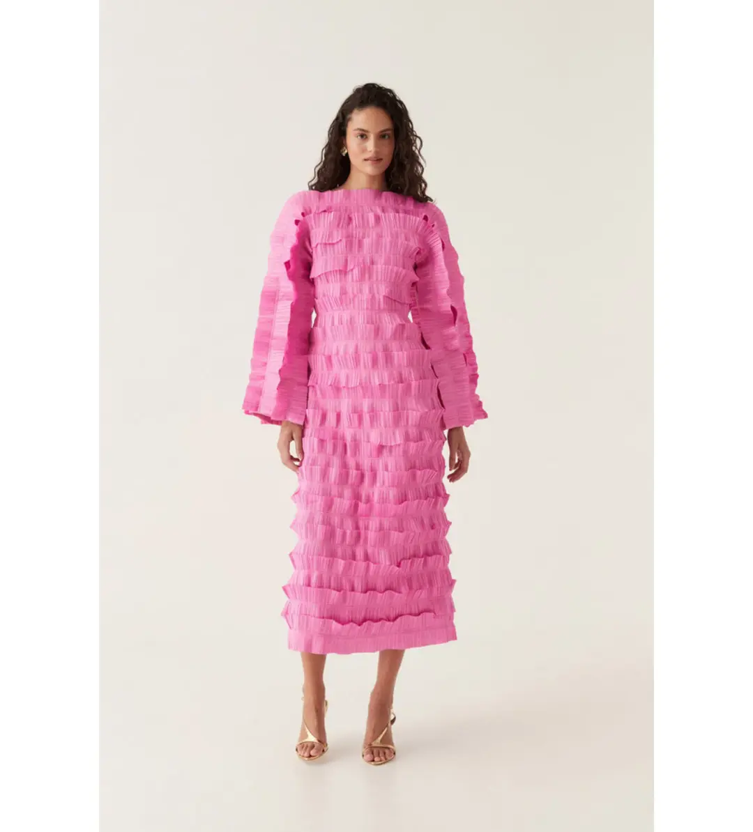 Aje Palladium Ruffled Midi Dress Pink Size 8 for rent on The Volte - main image