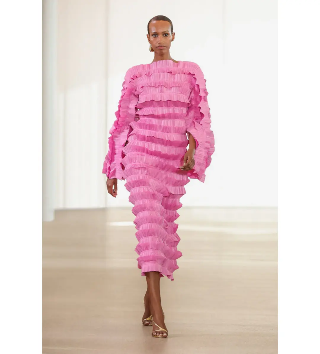 Aje Palladium Ruffled Midi Dress Pink Size 8 for rent on The Volte - main image