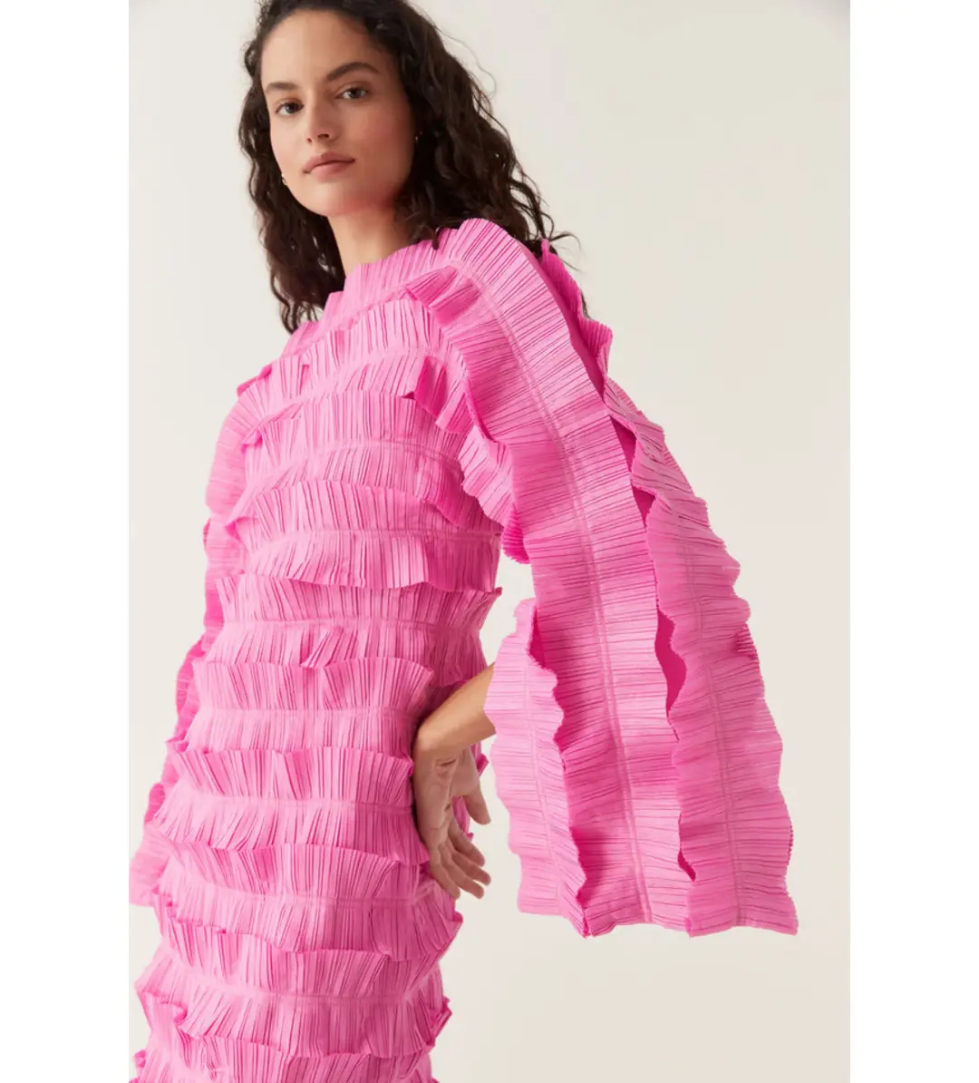 Aje Palladium Ruffled Midi Dress Pink Size 8 for rent on The Volte - main image