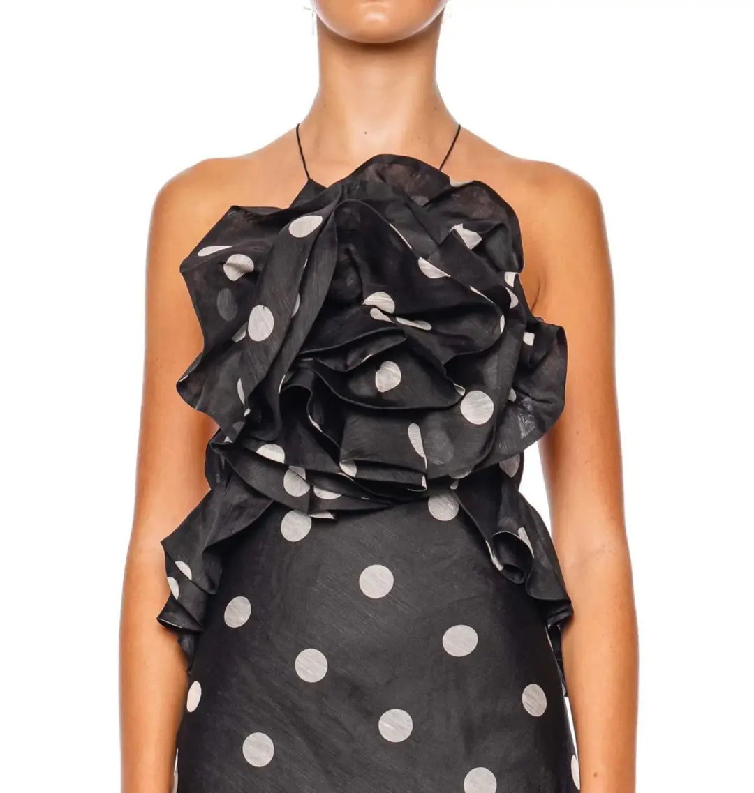 Zimmermann Crush Ruffle Halter Maxi Dress in Black/Cream Dot Size 0 / AU 8 for rent on The Volte - main image