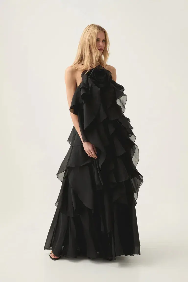 Aje Pandorea Layered Maxi Dress Black Size 8 for rent on The Volte - main image