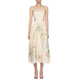 Zimmermann Halliday Scallop Midi Dress In Cream Watercolour Floral Size 3 / AU 14 for rent on The Volte - image 1