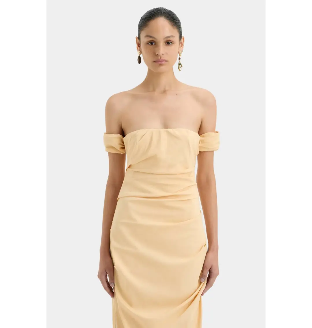Sir the Label Carmen Draped Gown in Light Peach Size AU 6 for rent on The Volte - main image