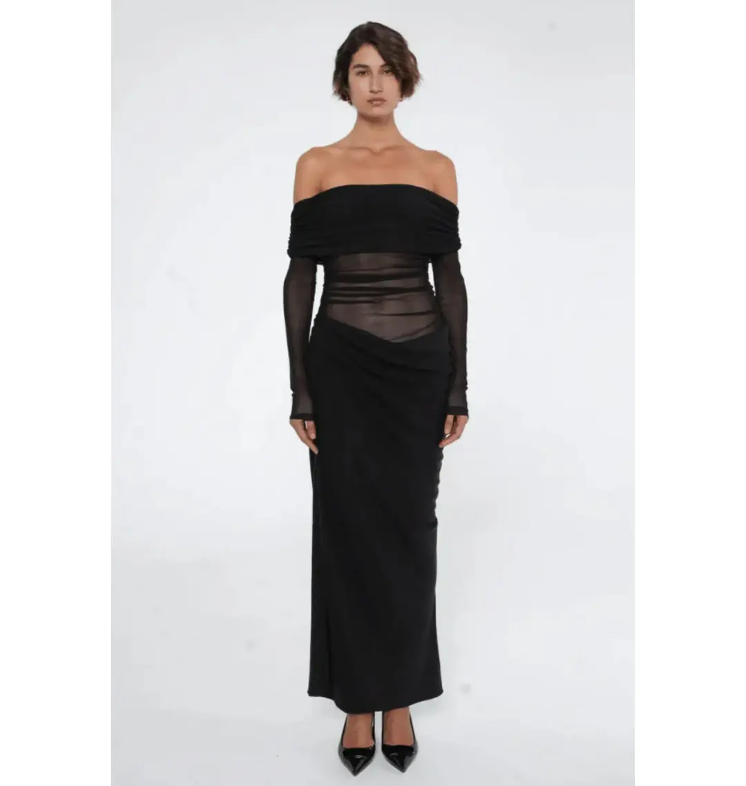 BENNI Yasmin Off-Shoulder Maxi Dress Black Size AU 10 for rent on The Volte - main image