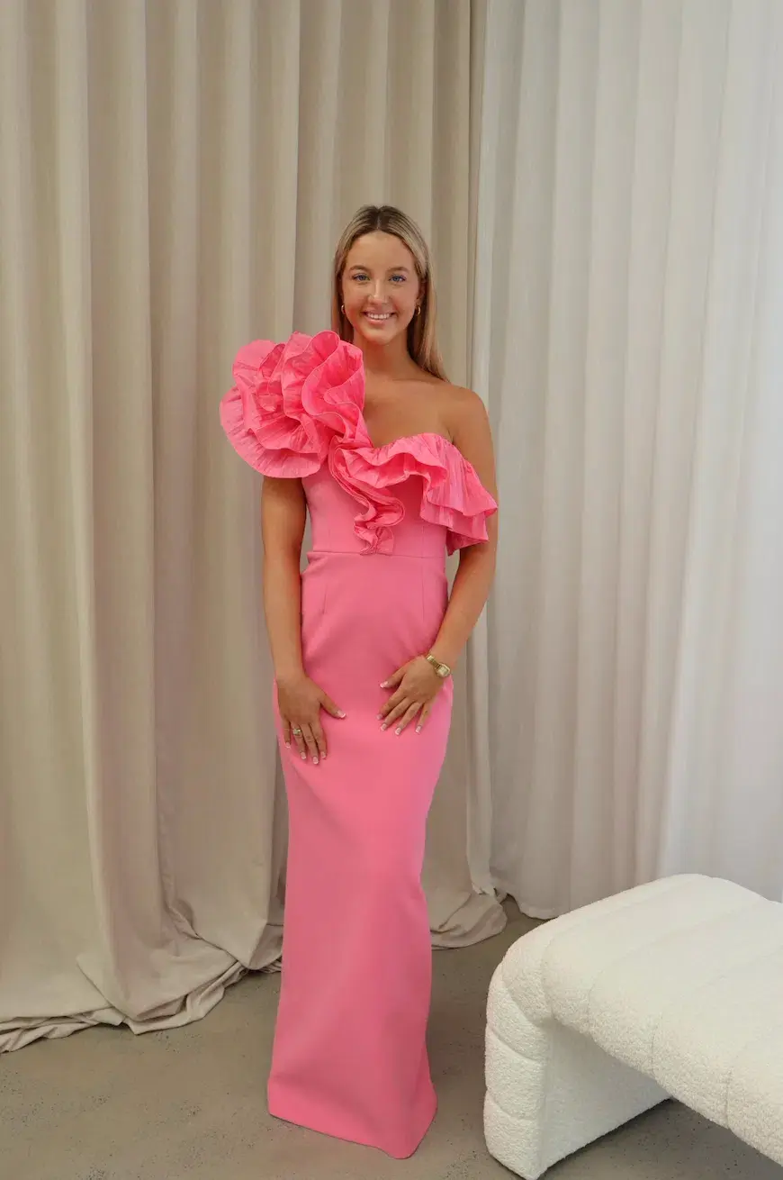 Rebecca Vallance Rosita Gown Shrimp Pink Size AU 8 for rent on The Volte - main image