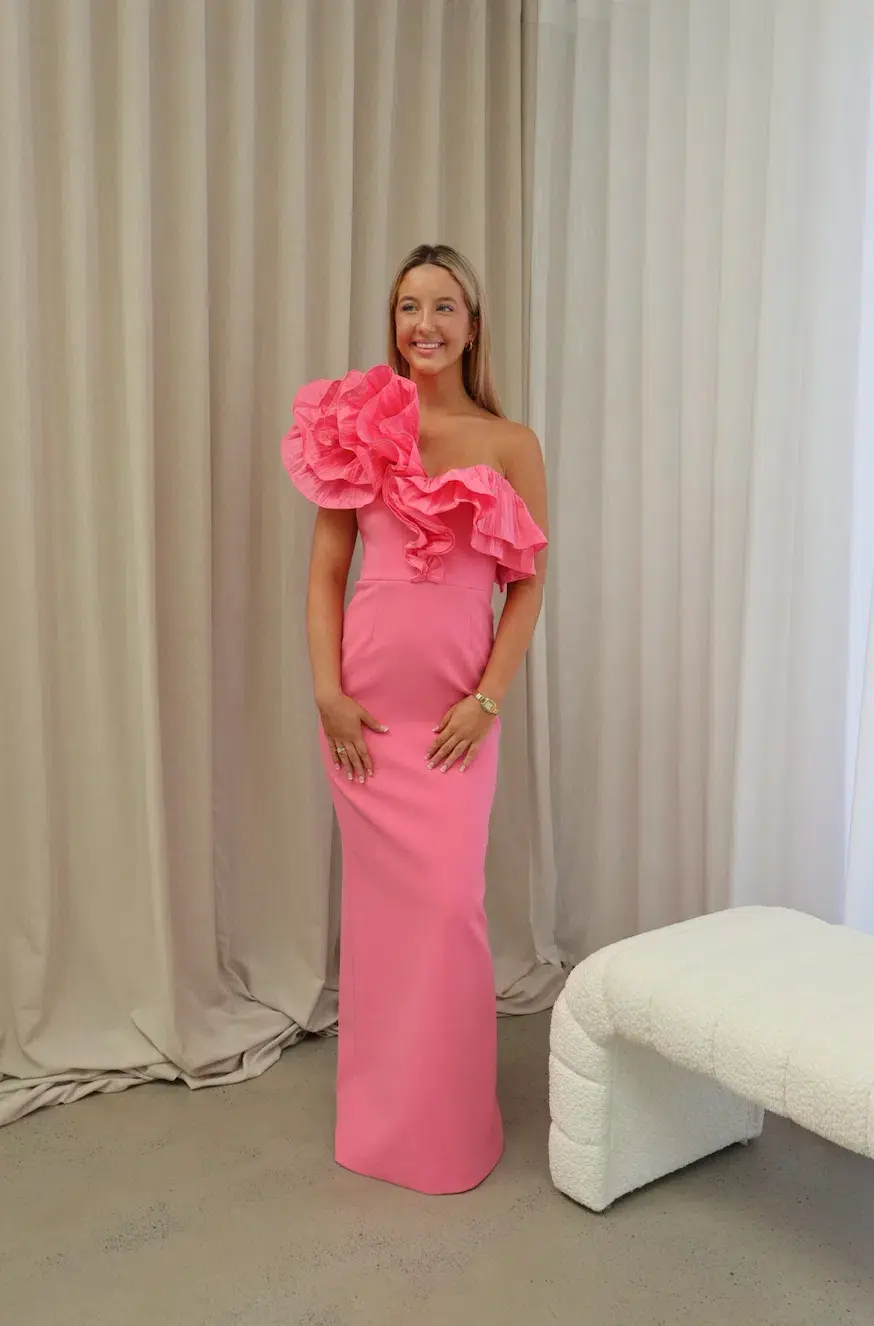 Rebecca Vallance Rosita Gown Shrimp Pink Size AU 8 for rent on The Volte - main image