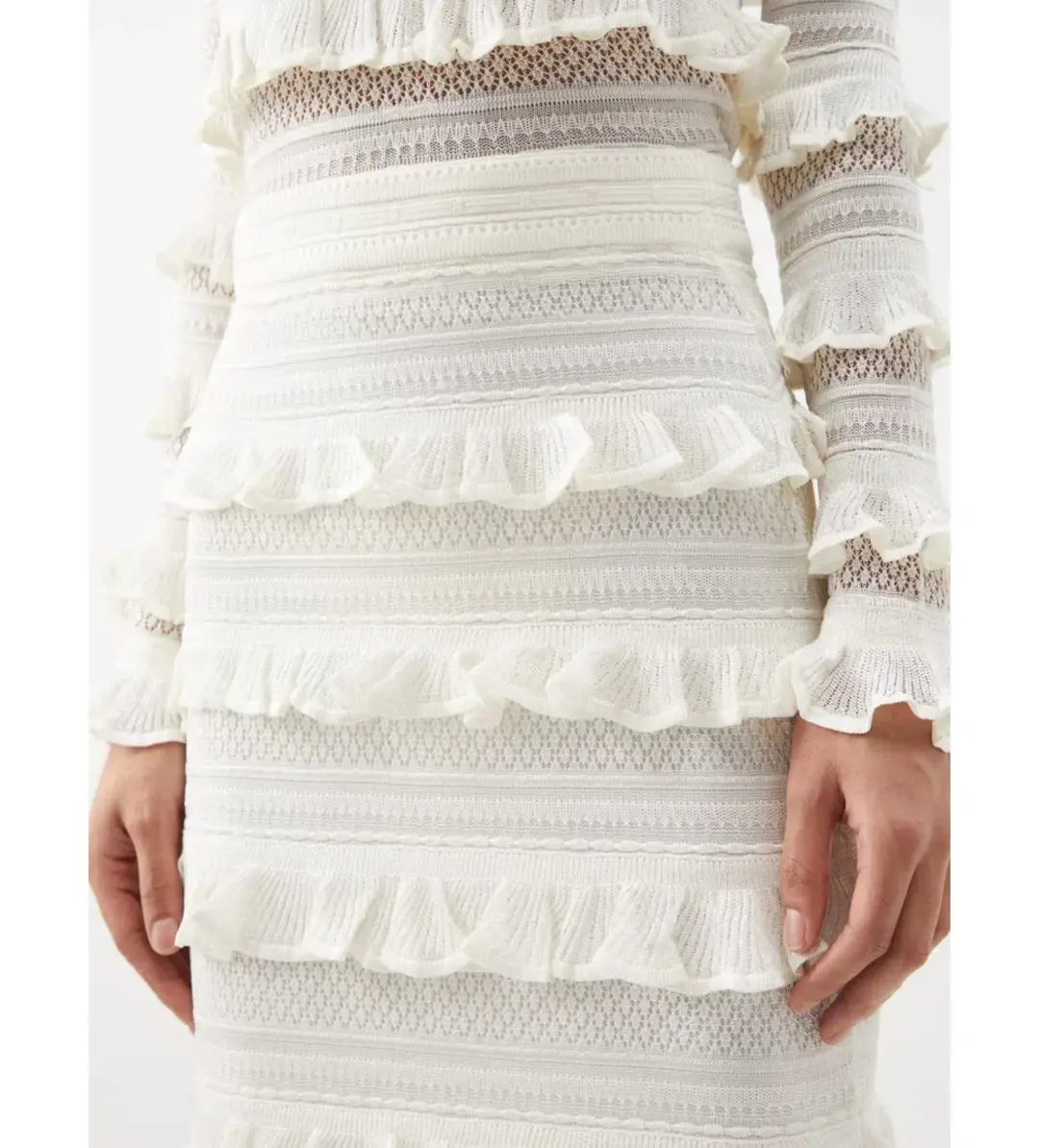 Zimmermann Wonderland Frilled Lace Top and Midi Skirt Set White Size 0 / AU 8 for rent on The Volte - main image