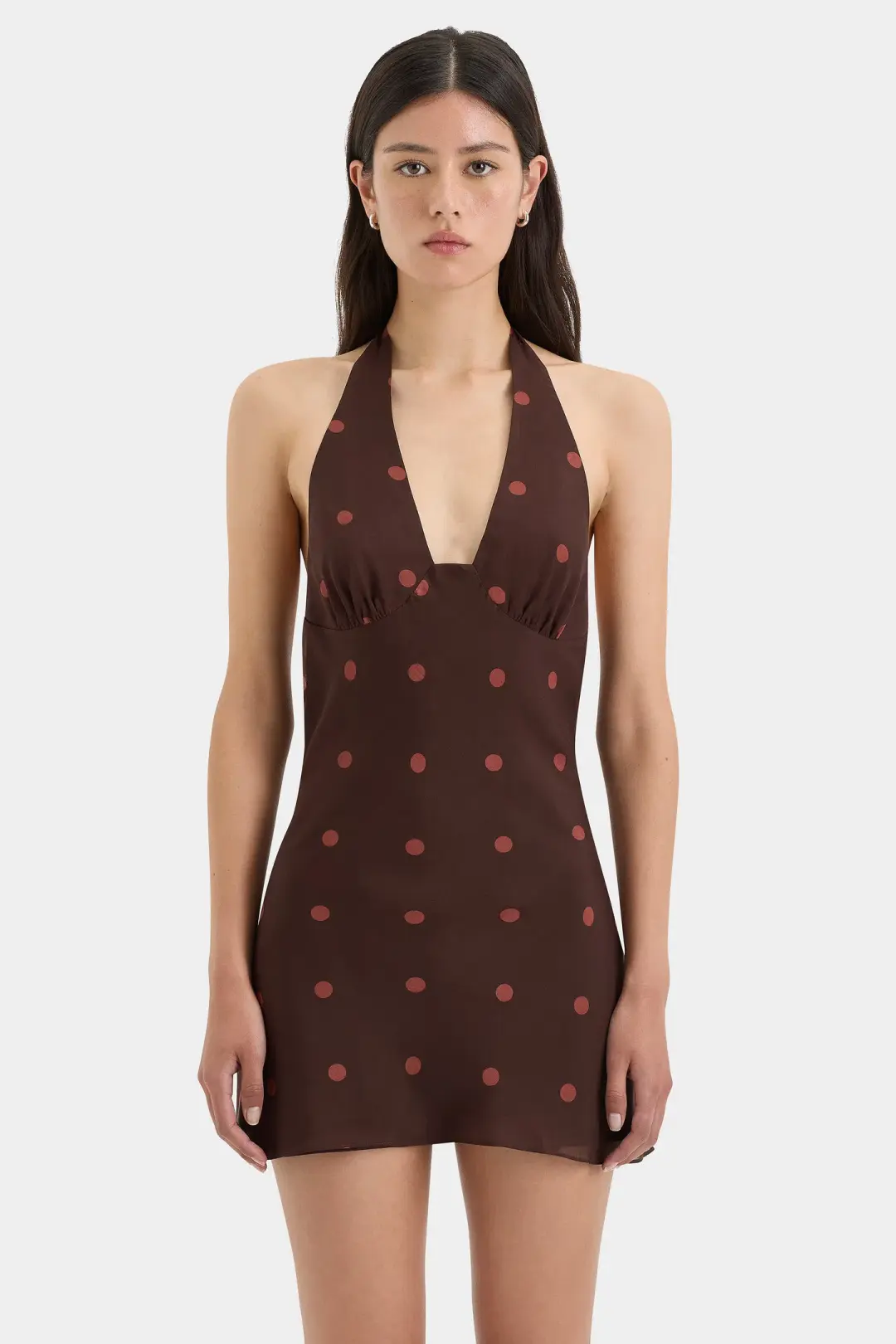 Sir the Label Toni Halter Mini Dress Chocolate Dot Size 1 / AU 8 for rent on The Volte - main image