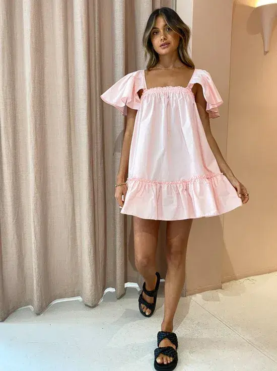 Blanca Studios Filomena Mini Dress Pink One Size baby Babydoll flare for rent on The Volte - main image