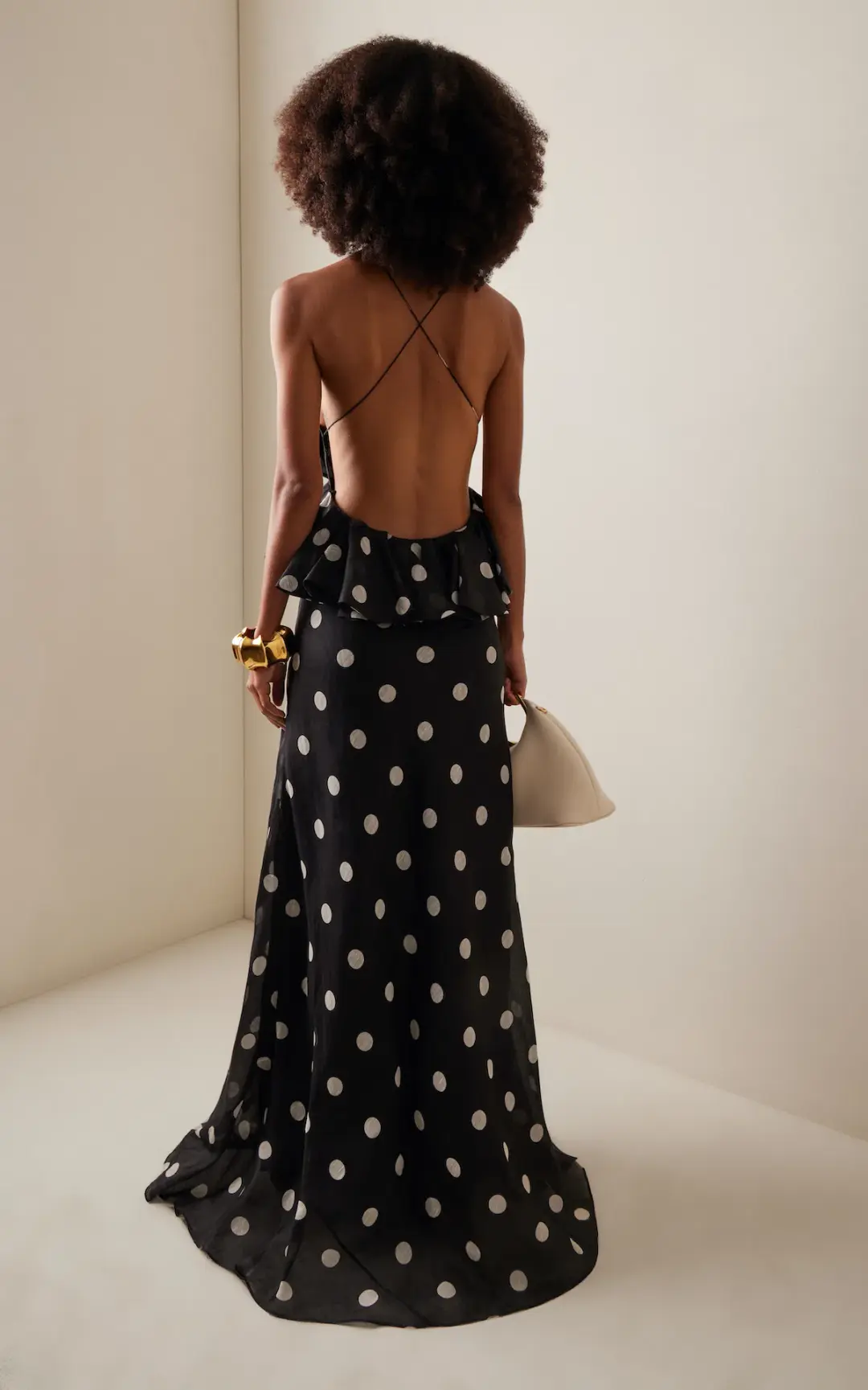 Zimmermann Crush Ruffle Halter Maxi Dress in Black/Cream Dot Size 2 / AU 12 for rent on The Volte - main image