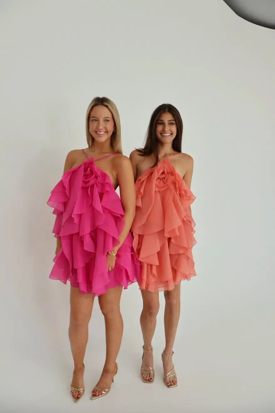 Aje Pandorea Layered Mini Dress Washed Coral Size 6 for rent on The Volte - main image