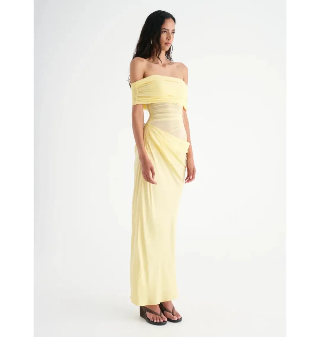 Benni Nico Off Shoulder Maxi Dress Butter Size AU 12 for rent on The Volte - main image