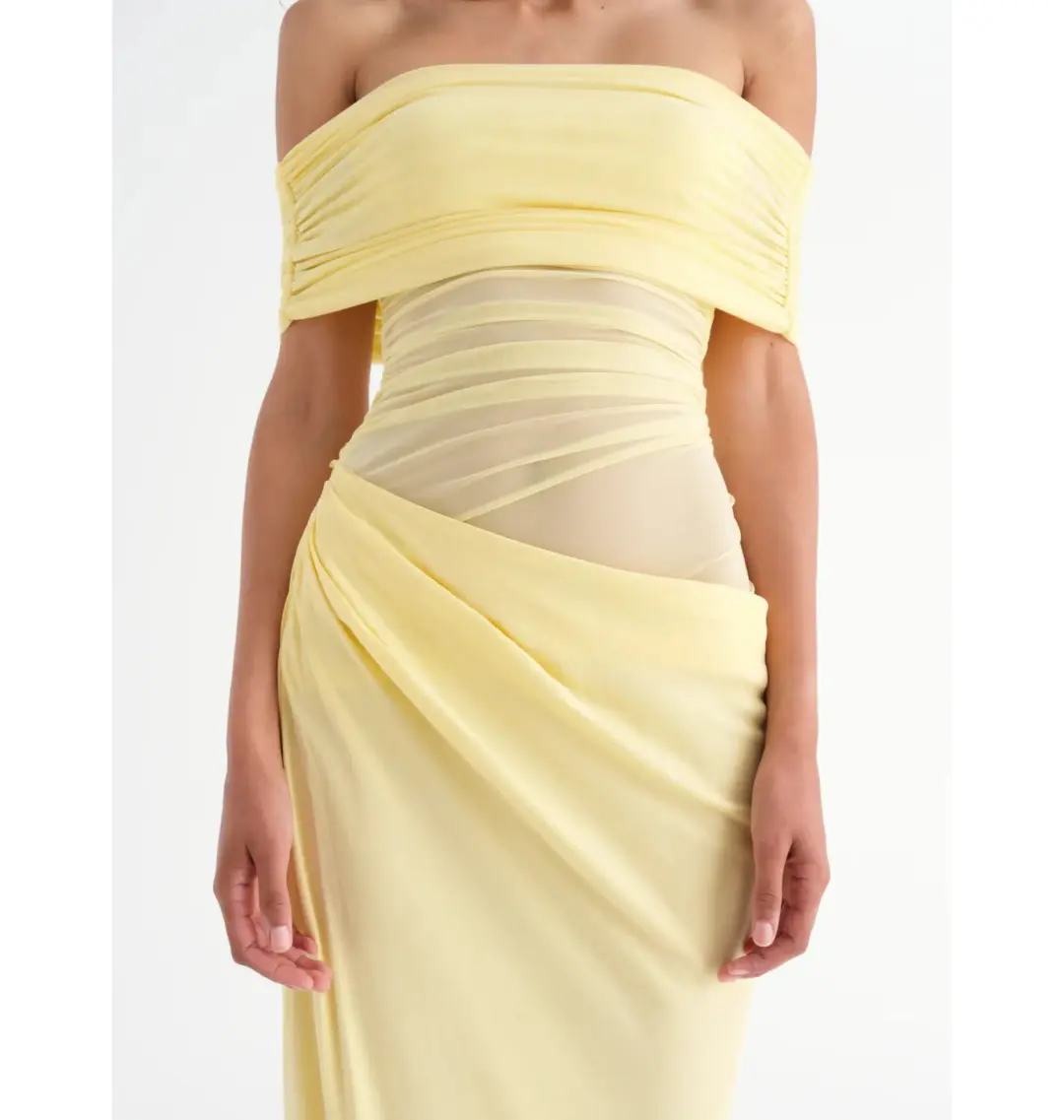 Benni Nico Off Shoulder Maxi Dress Butter Size AU 12 for rent on The Volte - main image