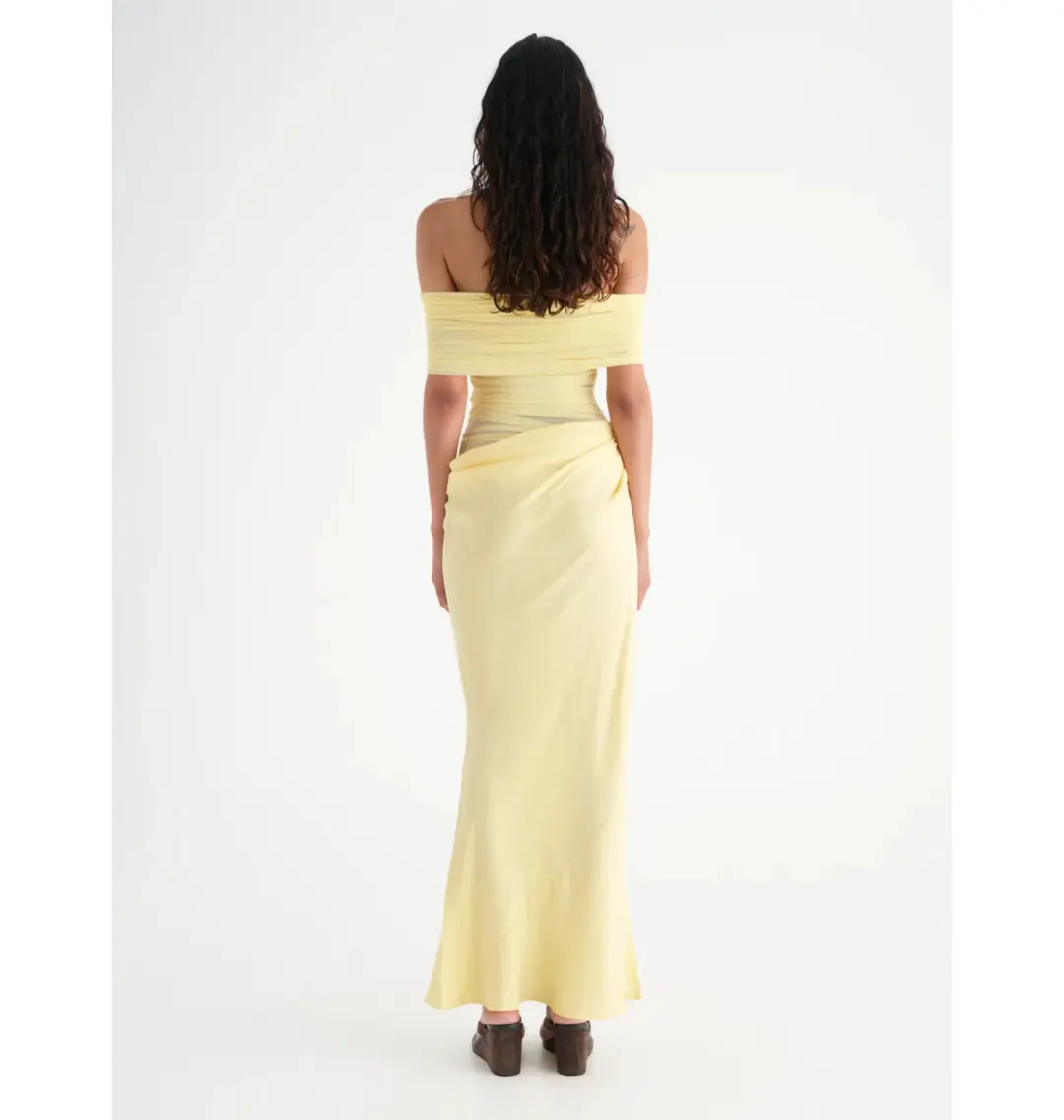 Benni Nico Off Shoulder Maxi Dress Butter Size AU 12 for rent on The Volte - main image