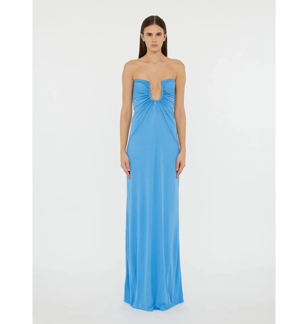Christopher Esber Arced Palm Strapless Dress in Boston Blue Size AU 10 for rent on The Volte - main image