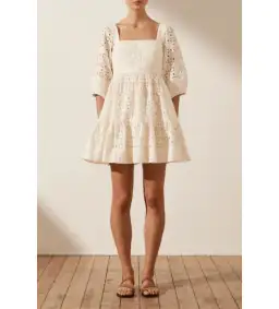 Shona Joy Fryda Broderie Anglaise Mini Dress Cream Size S / AU 8
