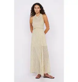 Bec & Bridge Anise High Neck Dress in Butter/Plum Stripe Size AU 8 for rent on The Volte - image 1