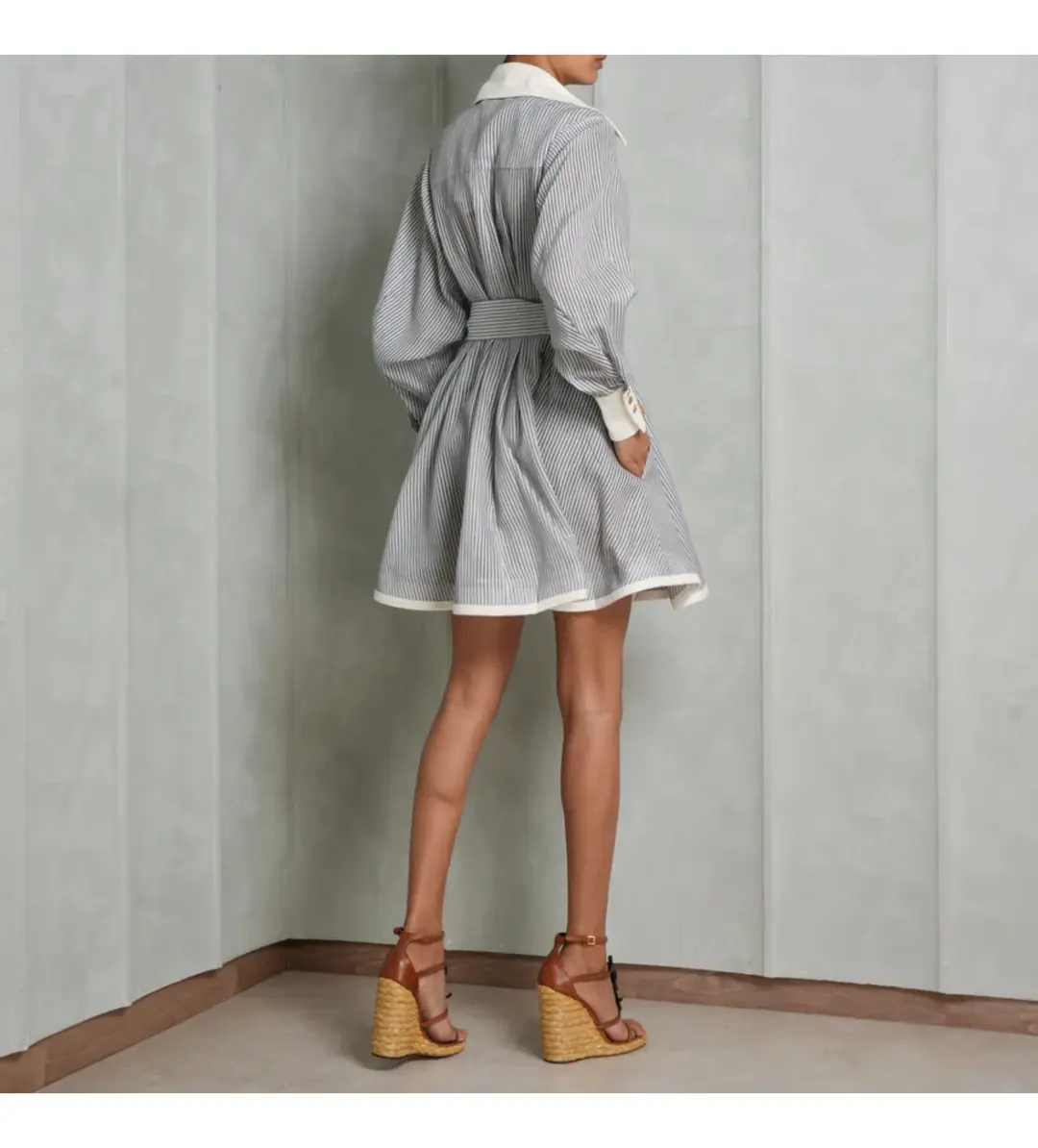 Zimmermann Illustration Tuck Mini Dress in Stripe Size 0P/AU 6 for rent on The Volte - main image