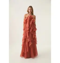 Aje Pandorea Layered Maxi Dress Coral Clay Size AU 8 for rent on The Volte - image 1