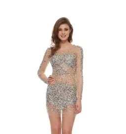 Jovani 7757 Sheer Cocktail Dress Beaded Size 6
