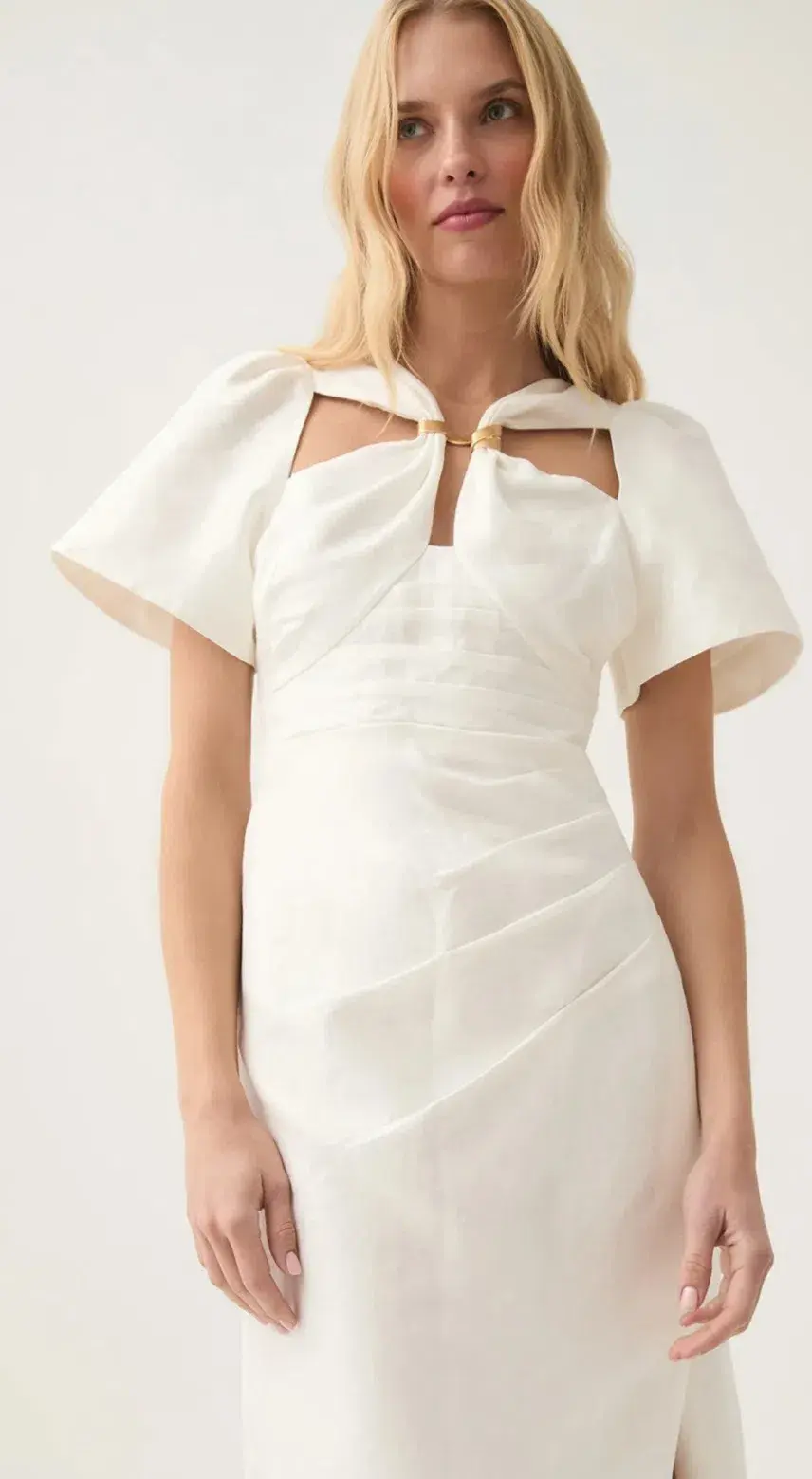 Aje Presence Twisted Midi Dress Ivory Size 12 for rent on The Volte - main image