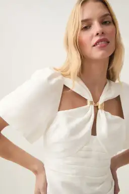 Aje Presence Twisted Midi Dress Ivory Size 12 for rent on The Volte - image 2