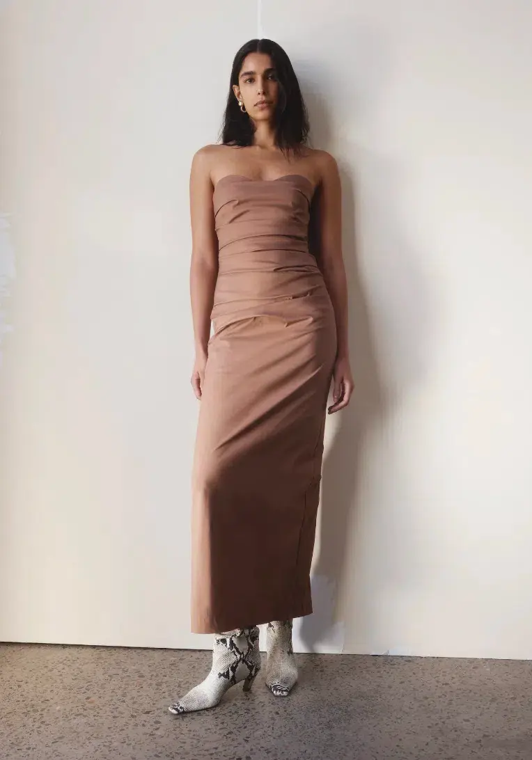Sir The Label Alba Strapless Gown Maxi Dress in Mocha Brown Size 1 / AU 8 / S for rent on The Volte - main image