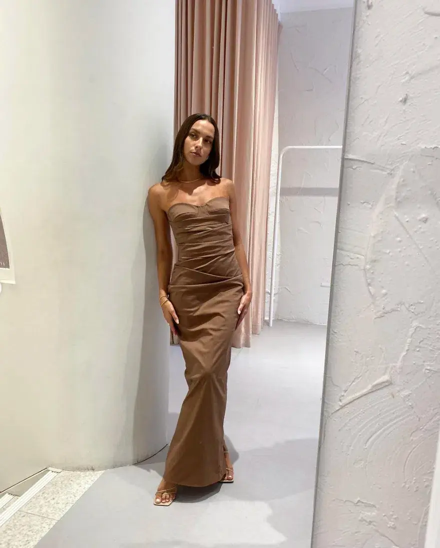 Sir The Label Alba Strapless Gown Maxi Dress in Mocha Brown Size 1 / AU 8 / S for rent on The Volte - main image