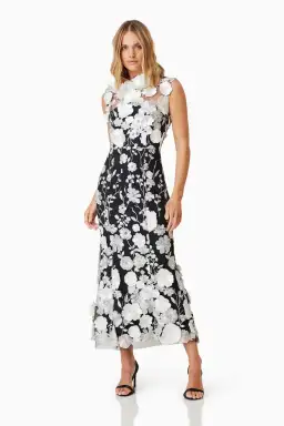 Elliatt Selene Cocktail Midi Dress Black Floral Size M / AU 10