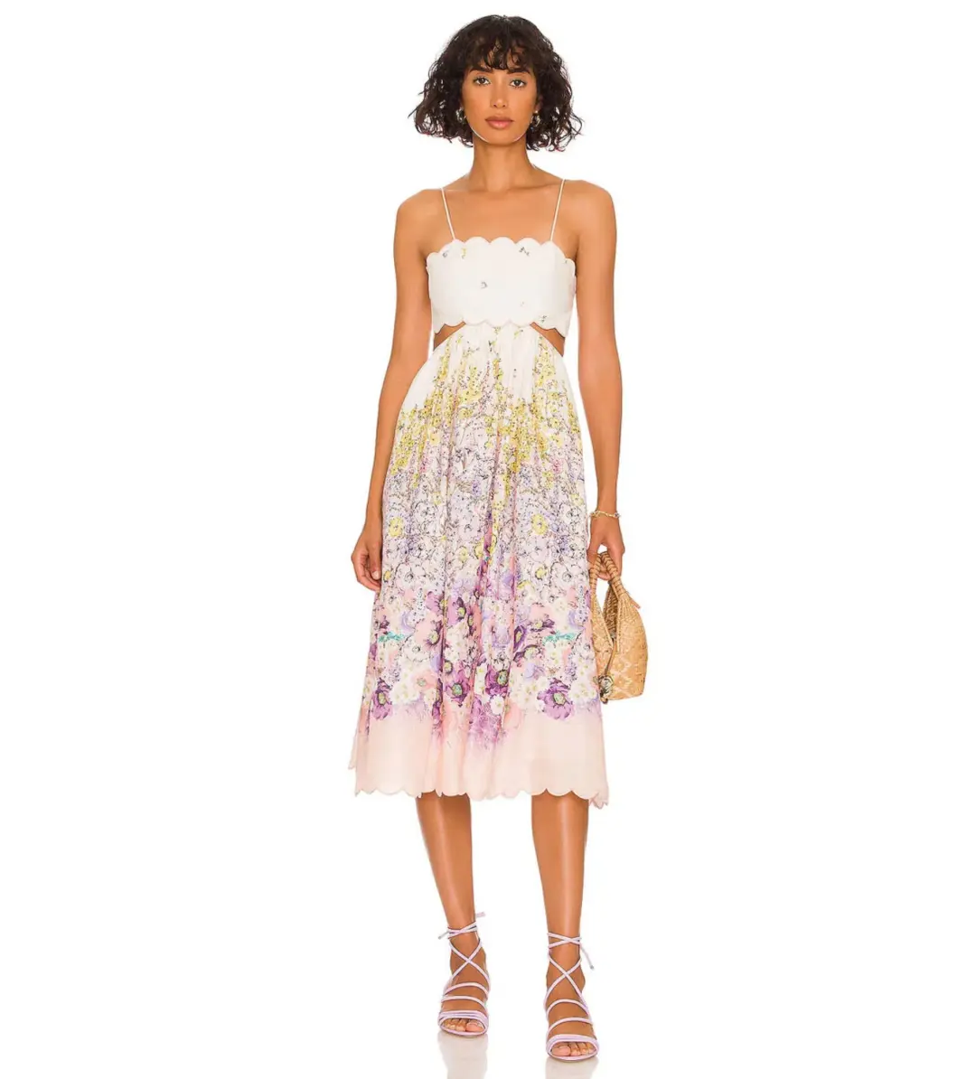 Zimmermann Jude Scallop Midi Dress in Peach Gradient Floral Size 0P/Au 6 (altered) for rent on The Volte - main image