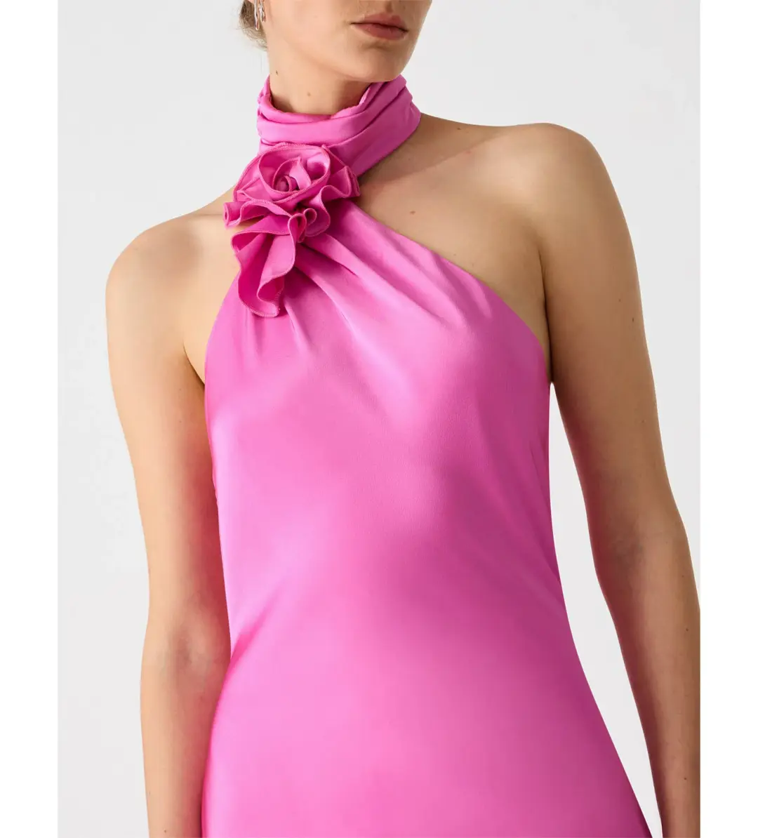 Misha Teresa Rosette Detail Satin Gown Purple Rose Size 6/XS for rent on The Volte - main image