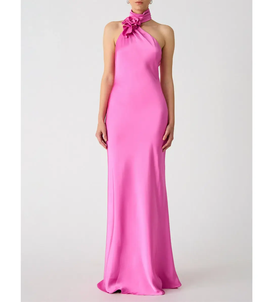 Misha Teresa Rosette Detail Satin Gown Purple Rose Size 6/XS for rent on The Volte - main image