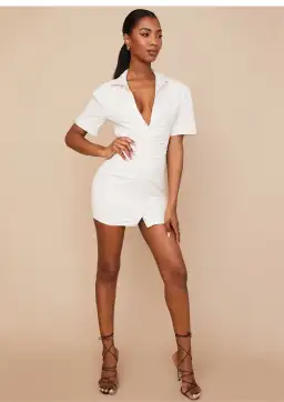 House of CB Luisa Open Back Shirt Mini Dress Beige Size XS / AU 6 for rent on The Volte - image 1