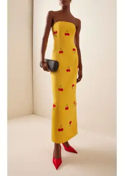 Leo Lin Rayna Embellished Bustier Maxi Dress Cherry Beading Size 8 for rent on The Volte - image 1