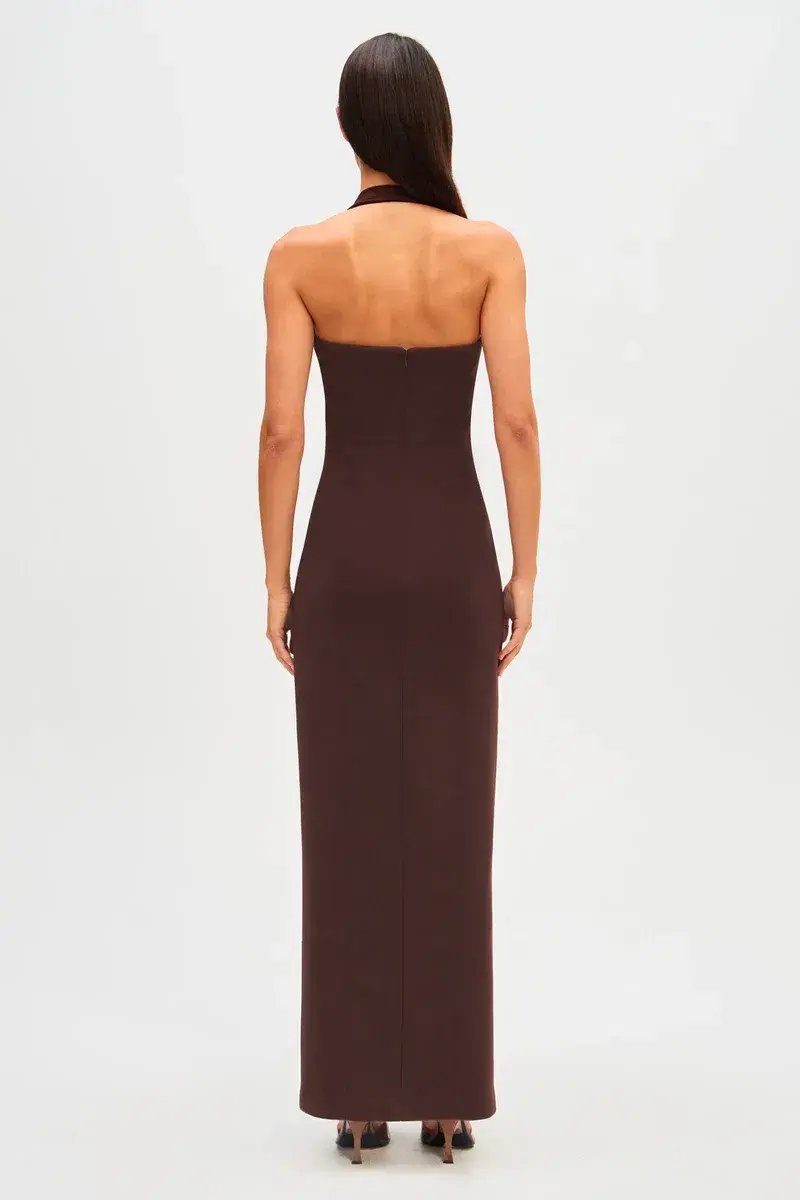 Misha Amora Crepe Maxi Dress Brown Size 10/M for rent on The Volte - main image