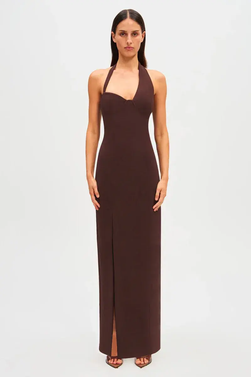 Misha Amora Crepe Maxi Dress Brown Size 10/M for rent on The Volte - main image