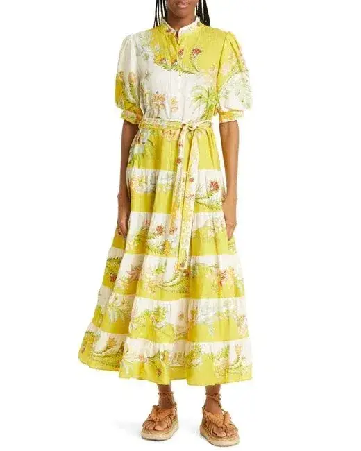 Alemais Ira Tiered Midi Dress Lemon/Cream Size AU 10 for rent on The Volte - main image