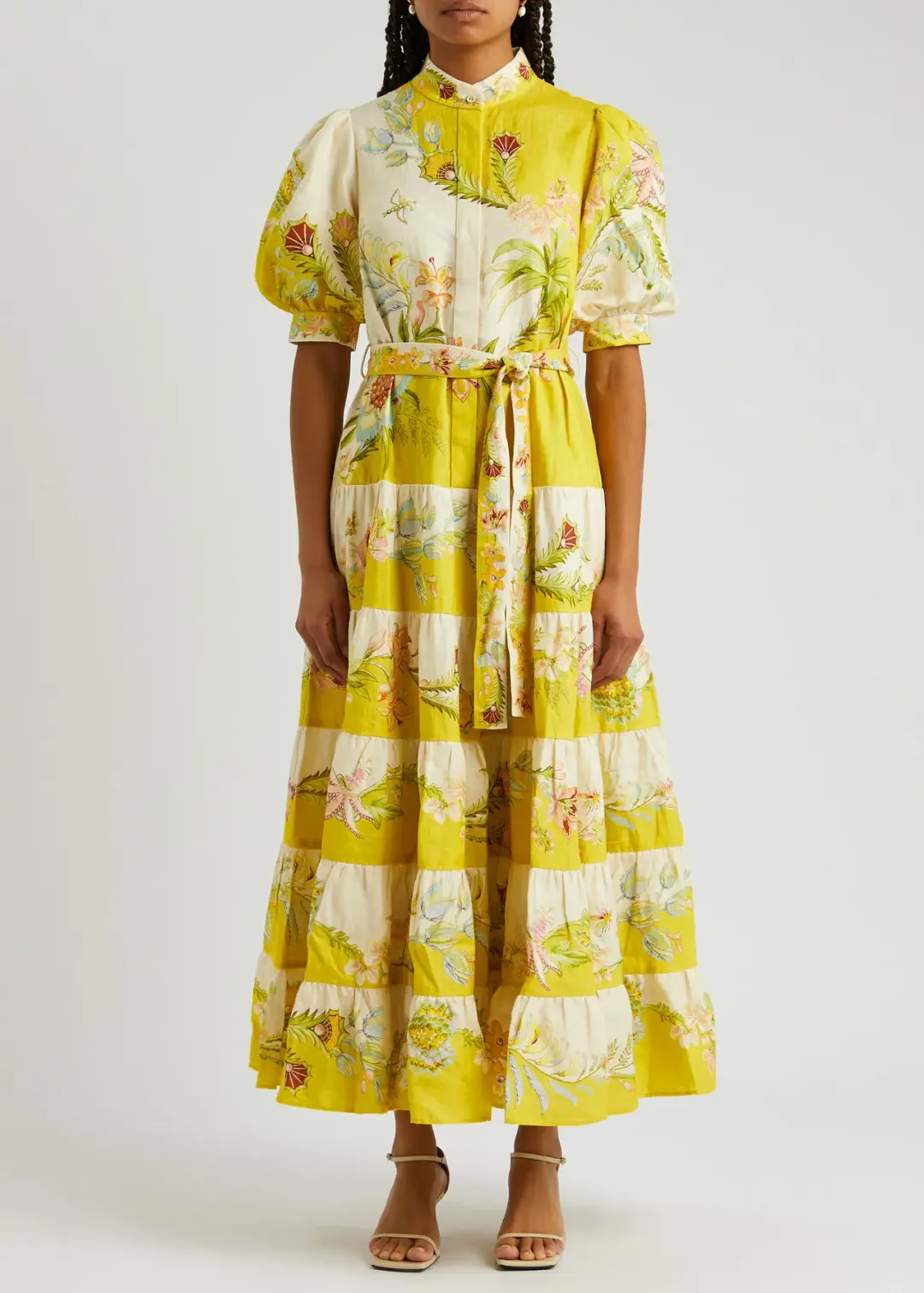 Alemais Ira Tiered Midi Dress Lemon/Cream Size AU 10 for rent on The Volte - main image