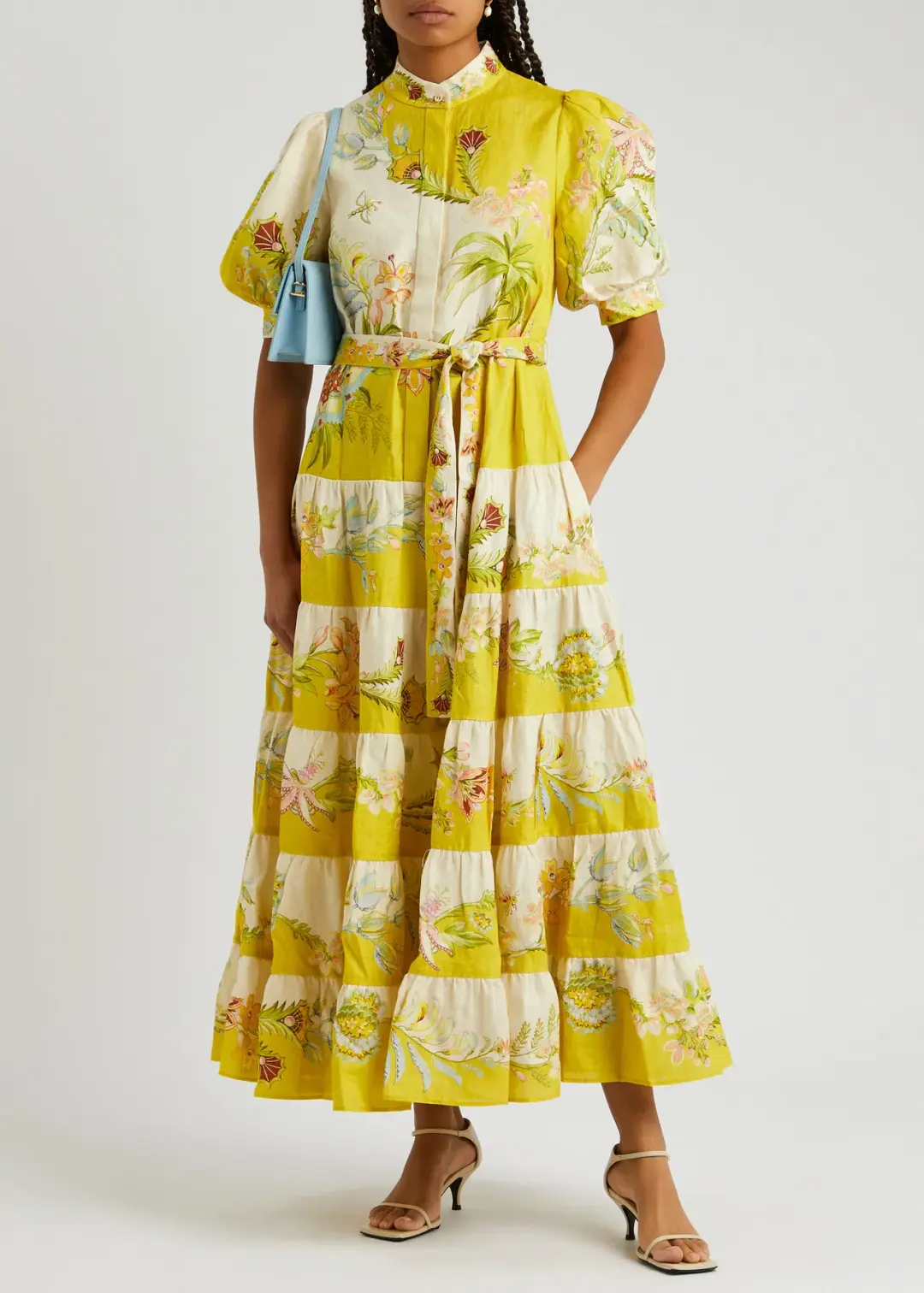 Alemais Ira Tiered Midi Dress Lemon/Cream Size AU 10 for rent on The Volte - main image