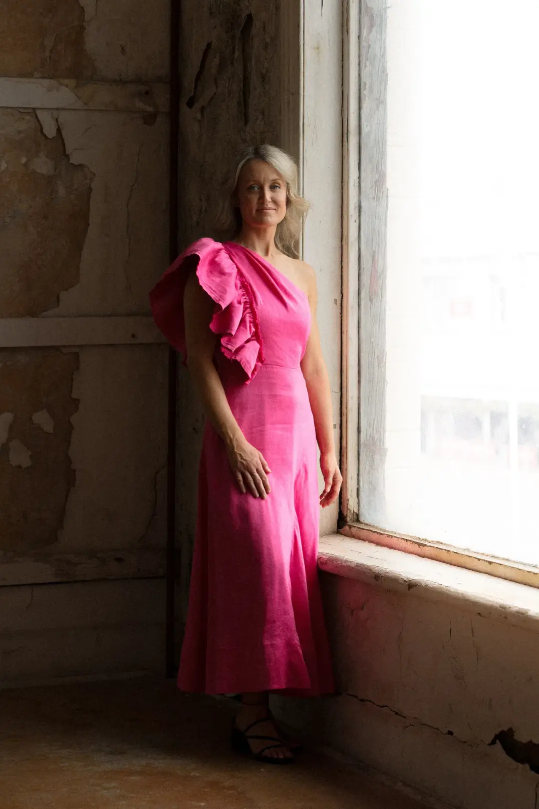 Aje Bonjour Asymmetric A-line Midi Dress Fuchsia Pink Size 8 for rent on The Volte - main image