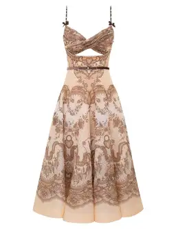Zimmermann Crush Twist Front Midi Dress Peach Lace Print Size 0 / AU 8 for rent on The Volte - image 3