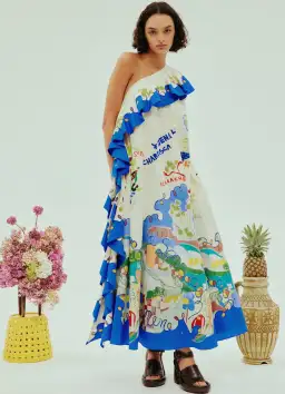 Alemais Nadia One Shoulder Ruffle Dress Print Size 10