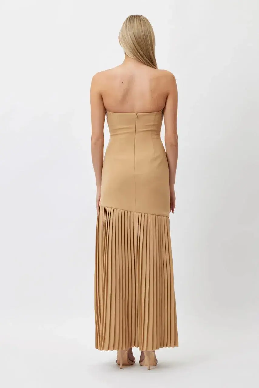 Bianca and Bridgett Mara Pleated Maxi Dress Beige Size 12 for rent on The Volte - main image