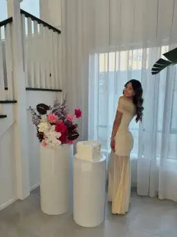 Meshki Caspian Slinky And Mesh Off Shoulder Maxi Dress Ivory Size L / AU 12 for rent on The Volte - image 6