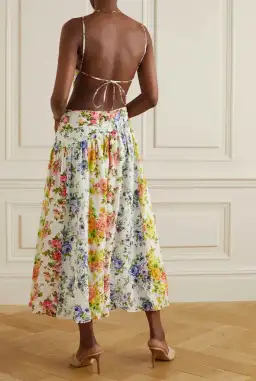 Zimmermann Net Sustain Asymmetric Open Back Organic Linen Midi Dress Floral Print Size 10 BNWT for rent on The Volte - image 2