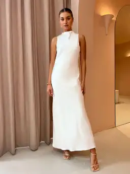 Third Form Satin Bias Cowl Back Maxi Dress White Size 8