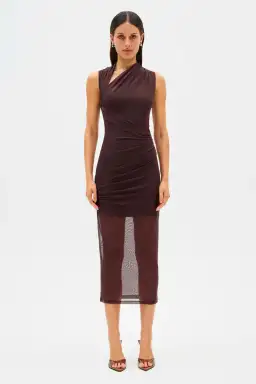 Misha Tillie Mesh Midi Dress Brown Size 8/S for rent on The Volte - image 1