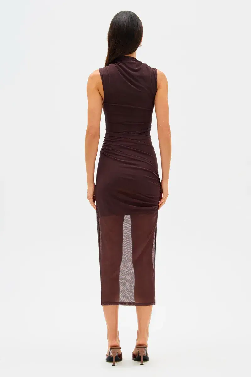 Misha Tillie Mesh Midi Dress Brown Size 8/S for rent on The Volte - main image