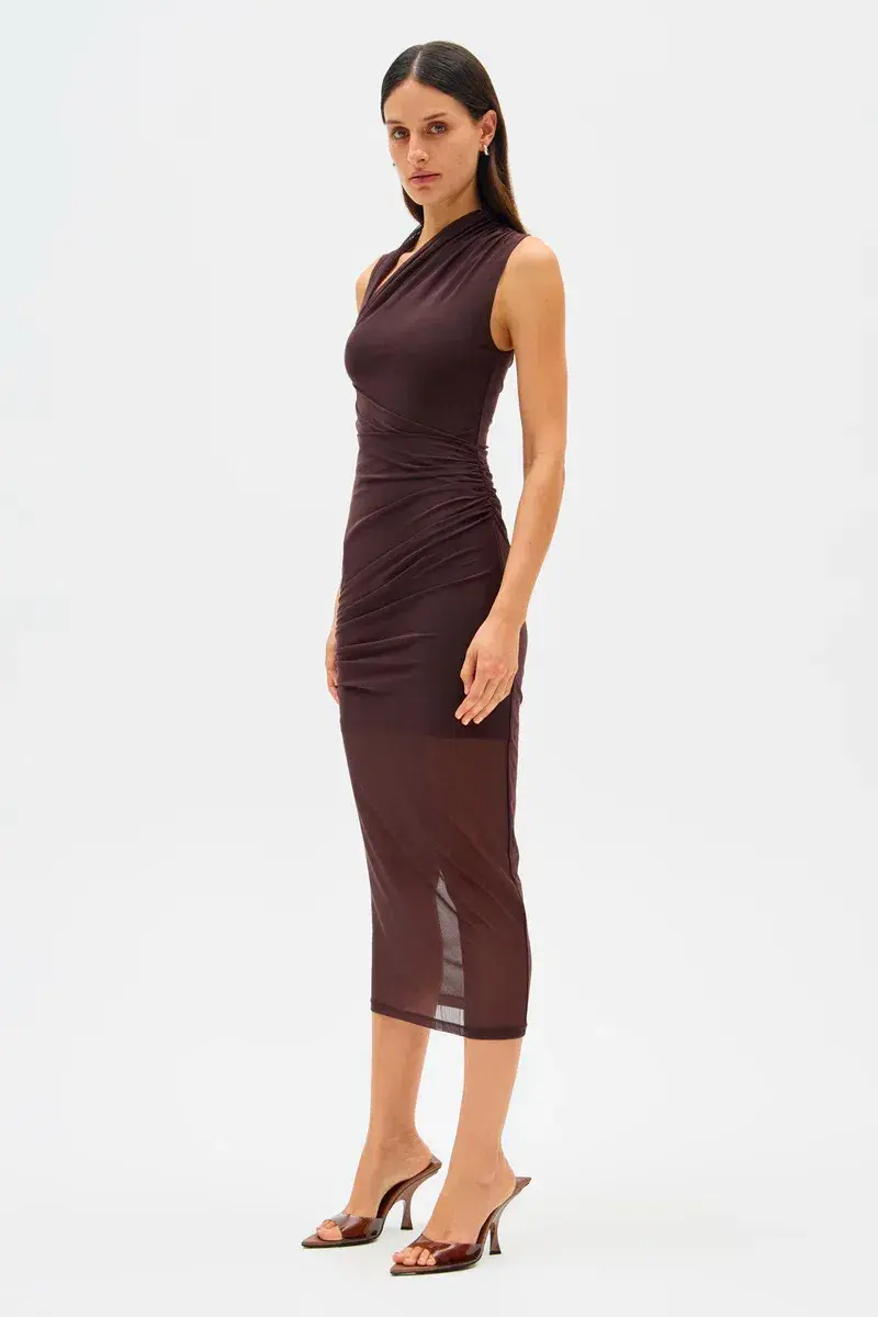 Misha Tillie Mesh Midi Dress Brown Size 8/S for rent on The Volte - main image