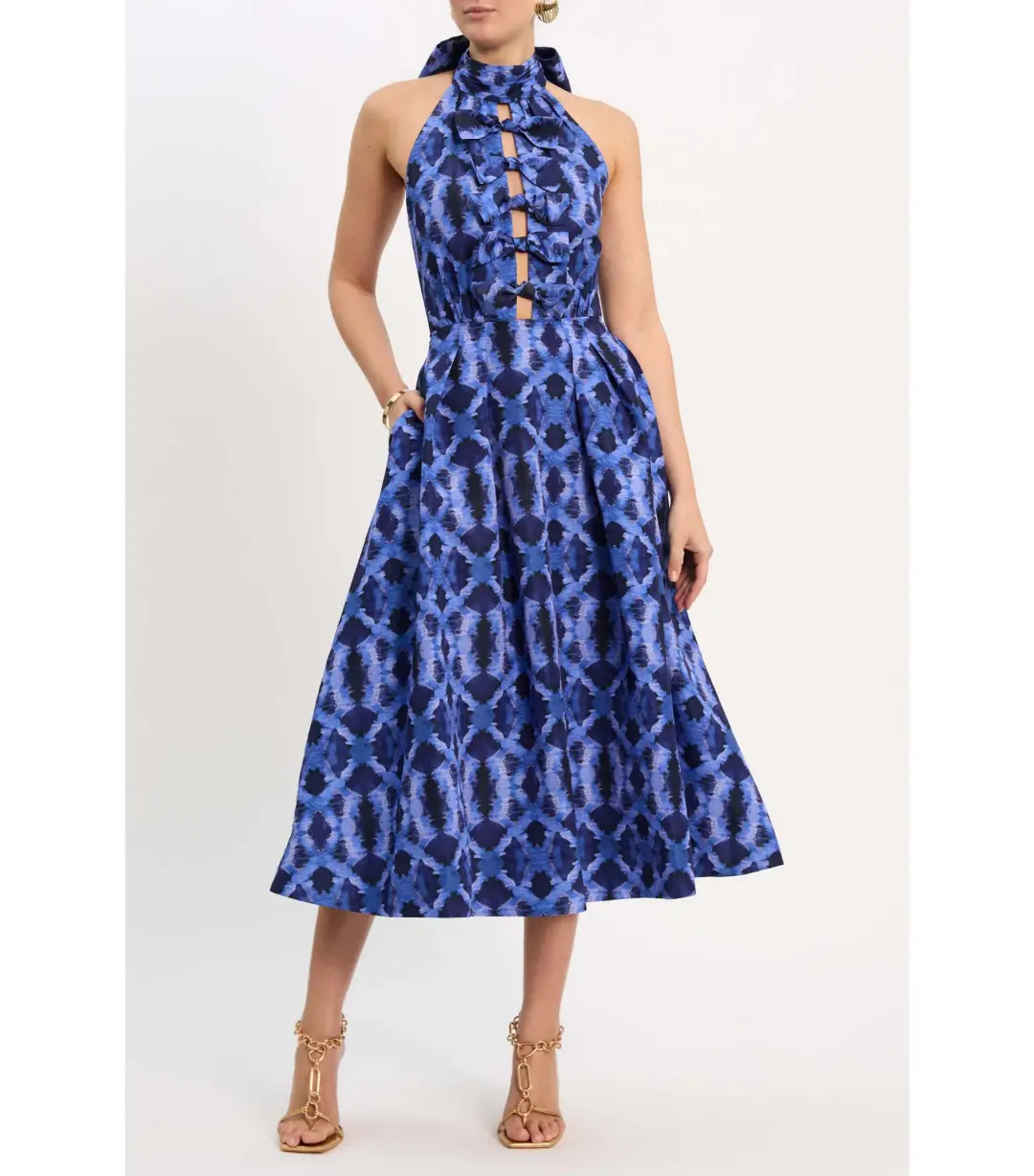 Rebecca Vallance Shiloh Halter Midi Dress Blue Size 12 for rent on The Volte - main image